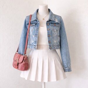 STS Blue Light Wash Distressed Denim Jacket XS Cropped